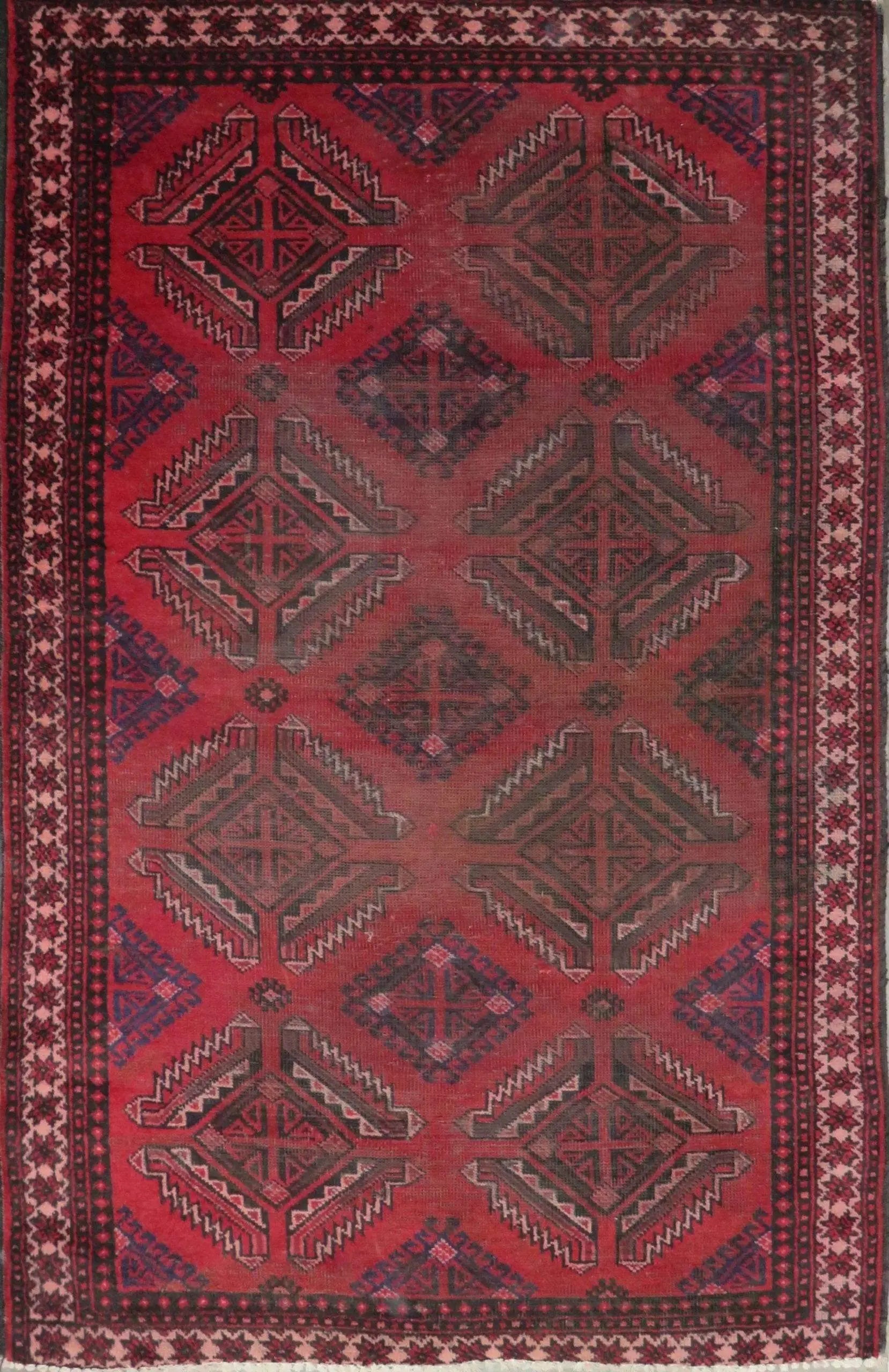 One Of The Kind Hand-Knotted Persian Wool Rug _ Luxurious Vintage Design, 6'10" x 3'7", Artisan Crafted